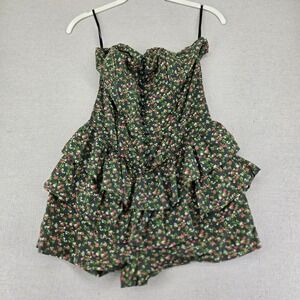 Red Berry Floral Strapless Tiered Ruffle Romper Dress Medium